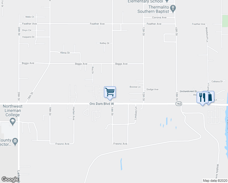 map of restaurants, bars, coffee shops, grocery stores, and more near 1058 14th St in Oroville