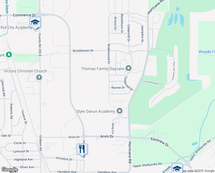 map of restaurants, bars, coffee shops, grocery stores, and more near 2050 Bridlewood Drive in Franklin