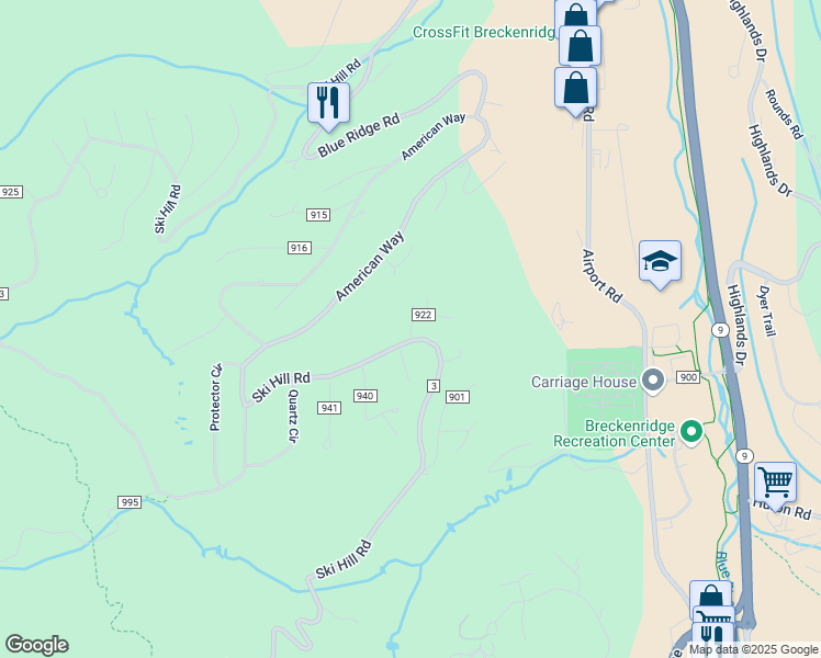 map of restaurants, bars, coffee shops, grocery stores, and more near 51 Burro Lane in Breckenridge