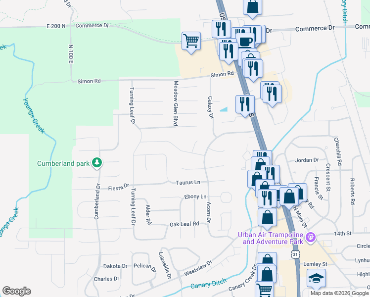 map of restaurants, bars, coffee shops, grocery stores, and more near 1116 Cobra Dr in Franklin