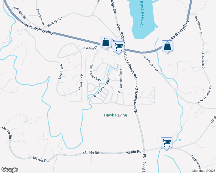 map of restaurants, bars, coffee shops, grocery stores, and more near 329 Ridgecrest Parkway in Oroville