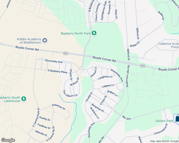 map of restaurants, bars, coffee shops, grocery stores, and more near 3902 Peachtree Lane in Middletown