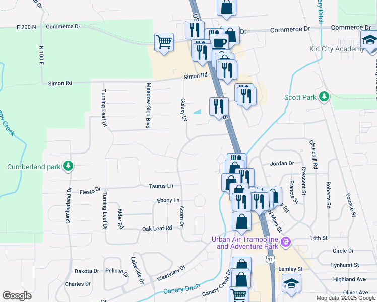 map of restaurants, bars, coffee shops, grocery stores, and more near 1086 Fairlane Court in Franklin