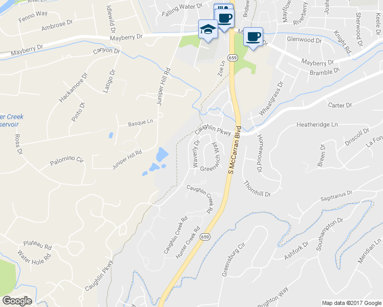 map of restaurants, bars, coffee shops, grocery stores, and more near 1115 Waverly Dr in Reno