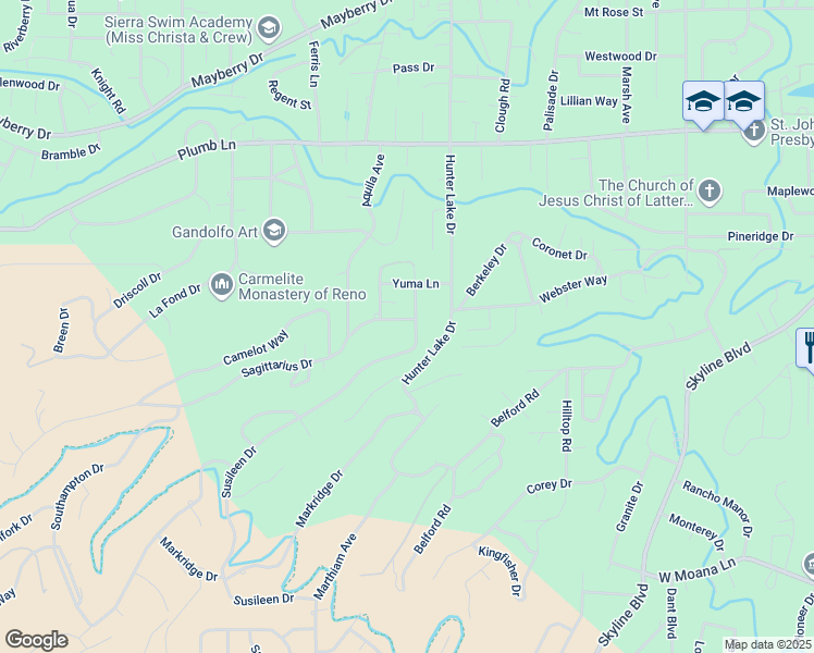 map of restaurants, bars, coffee shops, grocery stores, and more near 2315 Armstrong Lane in Reno