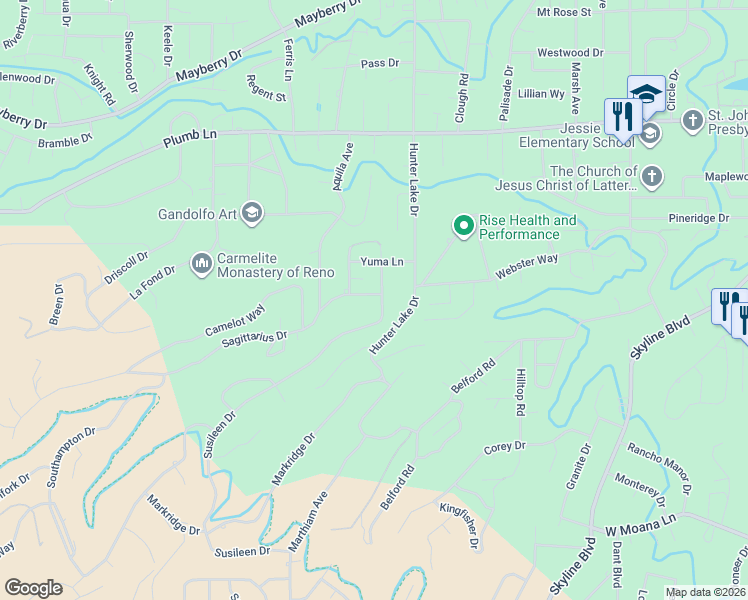map of restaurants, bars, coffee shops, grocery stores, and more near 2315 Armstrong Lane in Reno