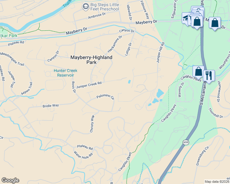 map of restaurants, bars, coffee shops, grocery stores, and more near 4215 Palomino Circle in Reno