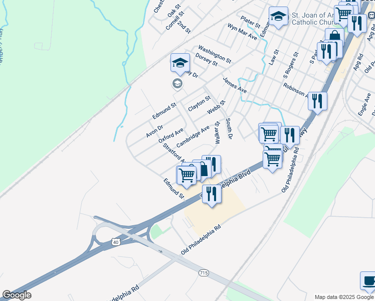 map of restaurants, bars, coffee shops, grocery stores, and more near 742 Nottingham Drive in Aberdeen