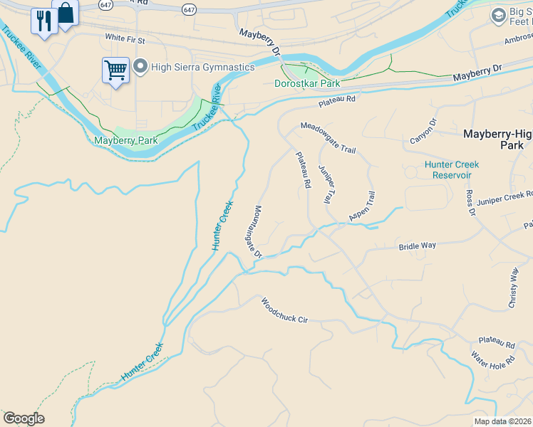 map of restaurants, bars, coffee shops, grocery stores, and more near 4515 Mountaingate Drive in Reno