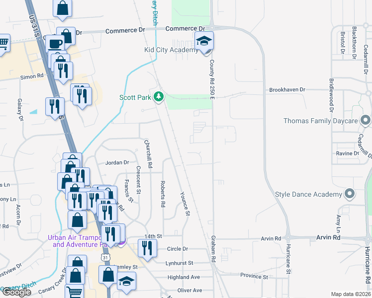 map of restaurants, bars, coffee shops, grocery stores, and more near 98 Bryant Court in Franklin