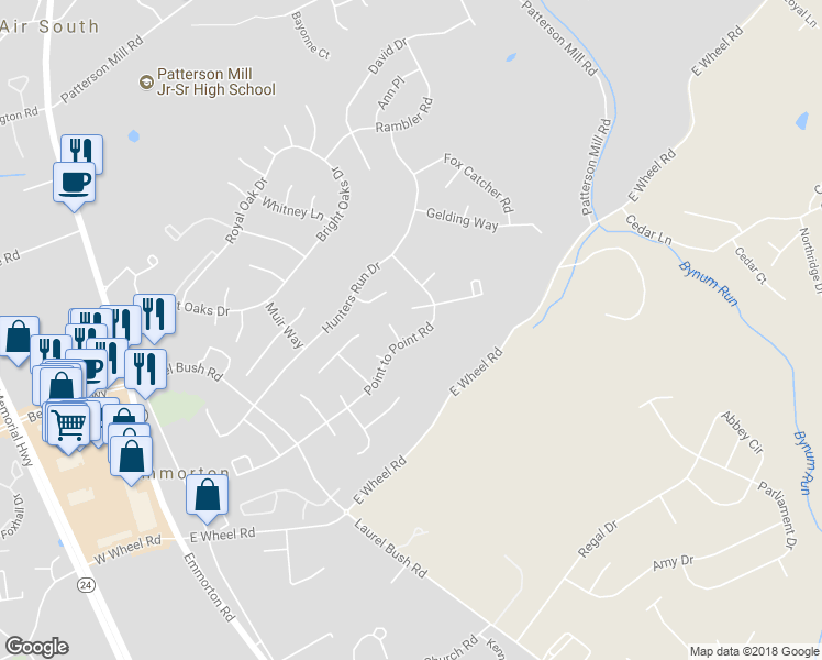 map of restaurants, bars, coffee shops, grocery stores, and more near 352 Point to Point Road in Bel Air