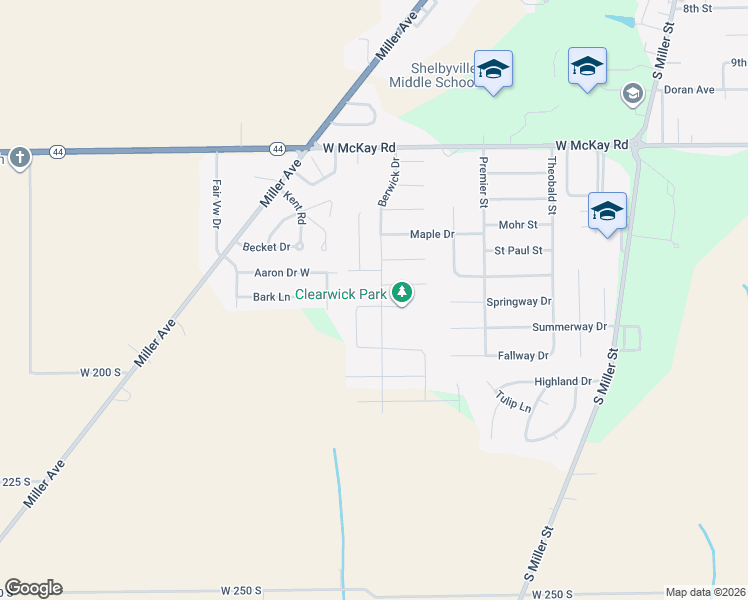 map of restaurants, bars, coffee shops, grocery stores, and more near 1302 Country Creek Circle in Shelbyville