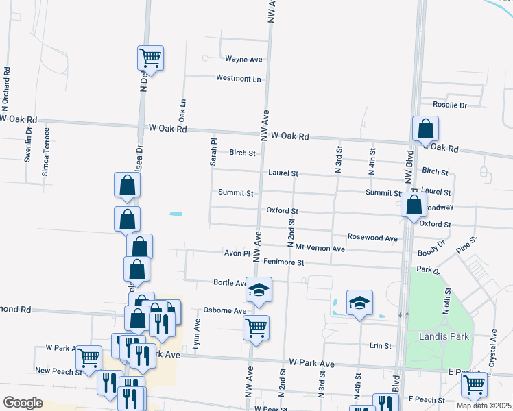 map of restaurants, bars, coffee shops, grocery stores, and more near 566 Northwest Avenue in Vineland
