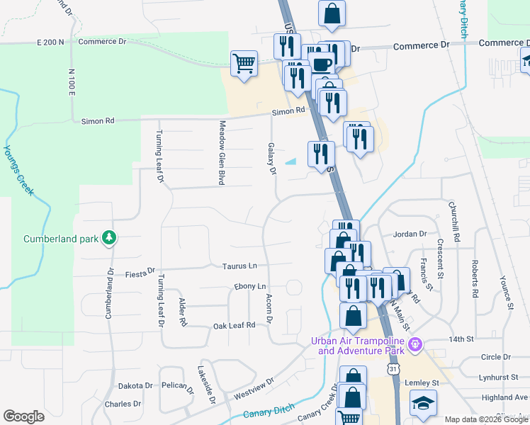 map of restaurants, bars, coffee shops, grocery stores, and more near 1983 Falcon Court in Franklin
