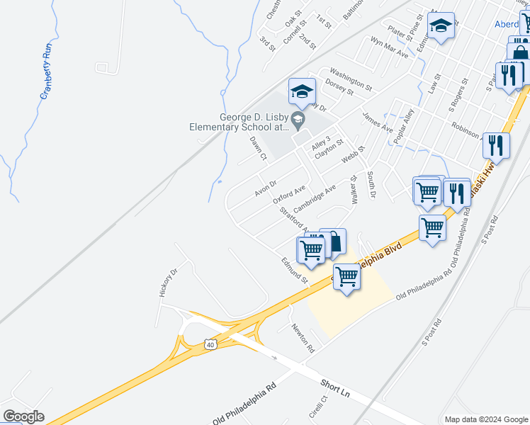 map of restaurants, bars, coffee shops, grocery stores, and more near 915 Oxford Avenue in Aberdeen