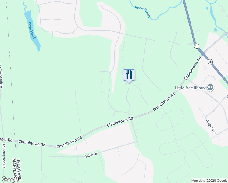 map of restaurants, bars, coffee shops, grocery stores, and more near 119 Back Creek Drive in Middletown