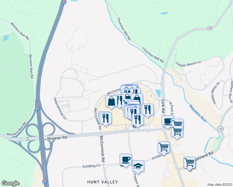 map of restaurants, bars, coffee shops, grocery stores, and more near 11509 McCormick Road in Cockeysville