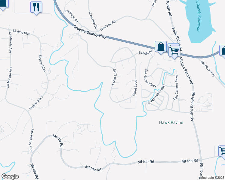 map of restaurants, bars, coffee shops, grocery stores, and more near 10 Moonbeam Court in Oroville