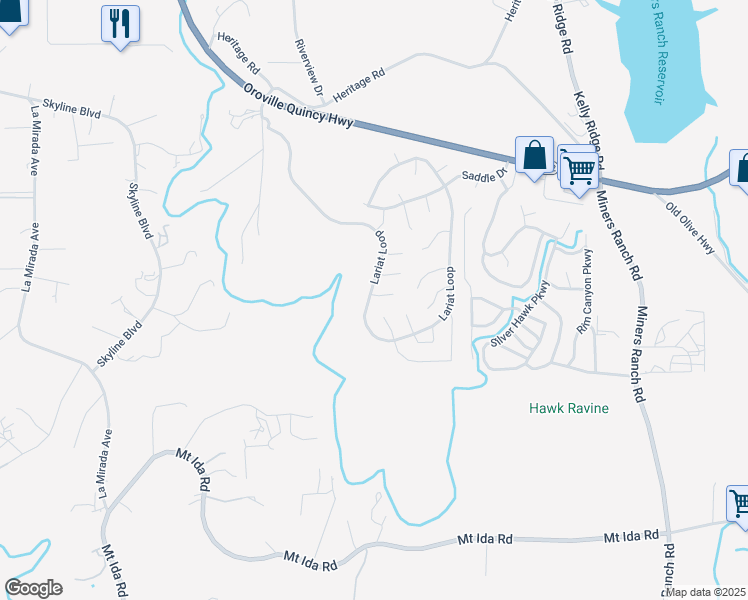 map of restaurants, bars, coffee shops, grocery stores, and more near 5 Moonbeam Court in Oroville
