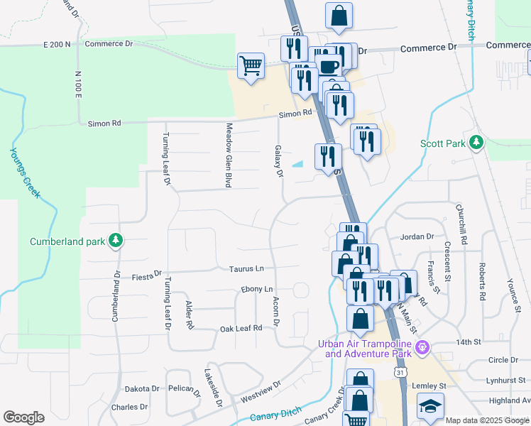 map of restaurants, bars, coffee shops, grocery stores, and more near 1995 Falcon Court in Franklin