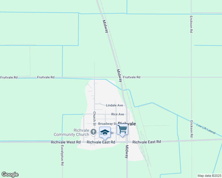 map of restaurants, bars, coffee shops, grocery stores, and more near 5311 Midway in Richvale