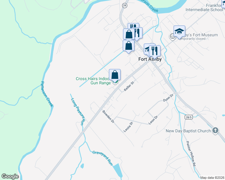 map of restaurants, bars, coffee shops, grocery stores, and more near 376 Fort Ashby Bridge Road in Fort Ashby