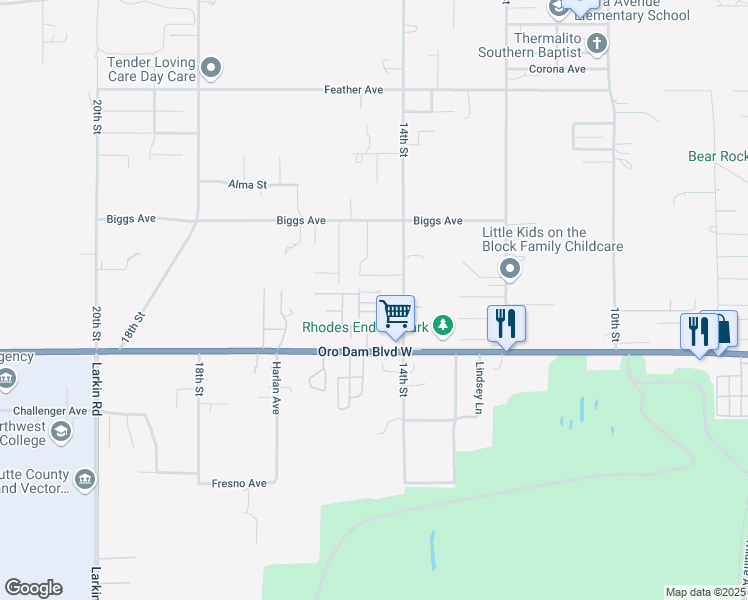 map of restaurants, bars, coffee shops, grocery stores, and more near in Oroville