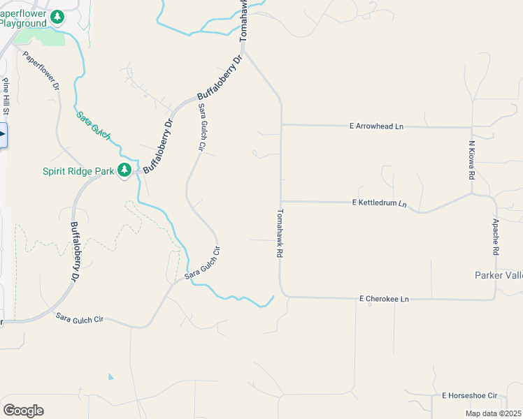 map of restaurants, bars, coffee shops, grocery stores, and more near 9437 Tomahawk Road in Parker