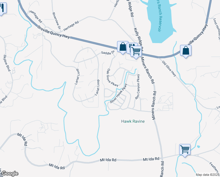 map of restaurants, bars, coffee shops, grocery stores, and more near 406 Tanglewood Parkway in Oroville