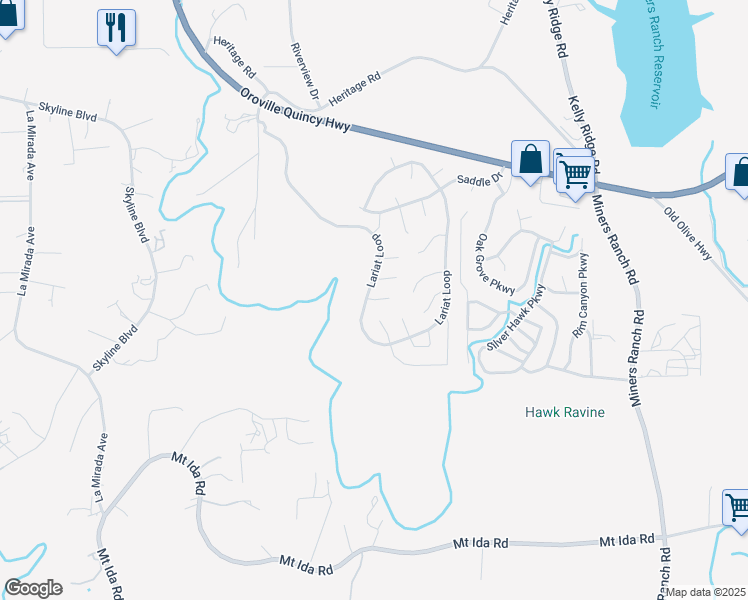 map of restaurants, bars, coffee shops, grocery stores, and more near 5 Moonbeam Court in Oroville