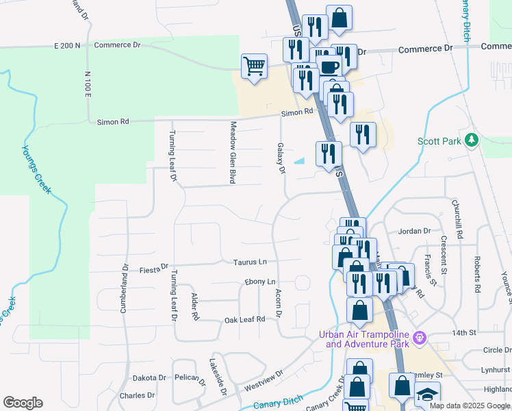 map of restaurants, bars, coffee shops, grocery stores, and more near 1994 Falcon Court in Franklin