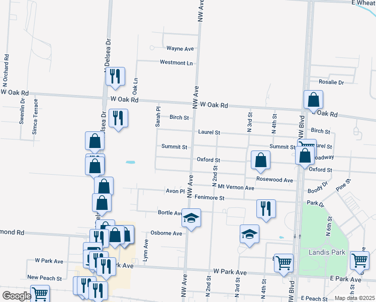 map of restaurants, bars, coffee shops, grocery stores, and more near 566 Northwest Avenue in Vineland