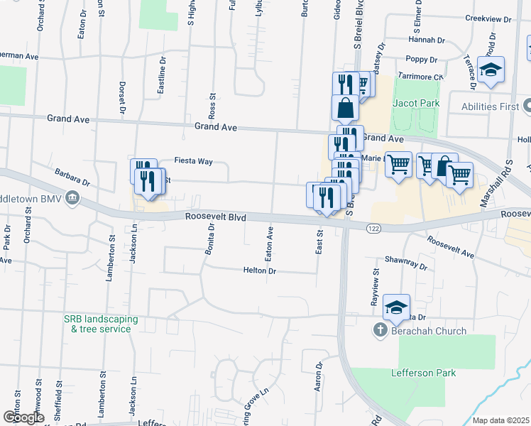 map of restaurants, bars, coffee shops, grocery stores, and more near in Middletown