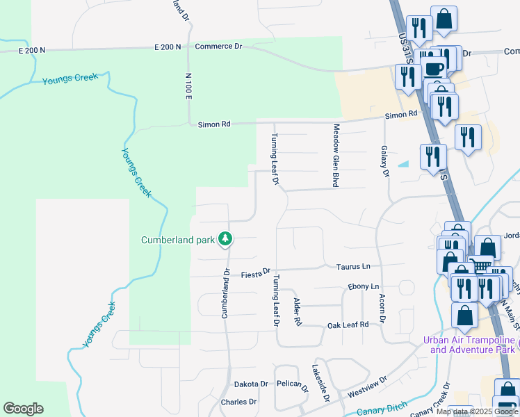 map of restaurants, bars, coffee shops, grocery stores, and more near 1251 Yellowstone Way in Franklin