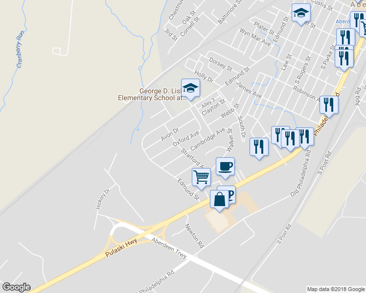 map of restaurants, bars, coffee shops, grocery stores, and more near 375 Stratford Avenue in Aberdeen