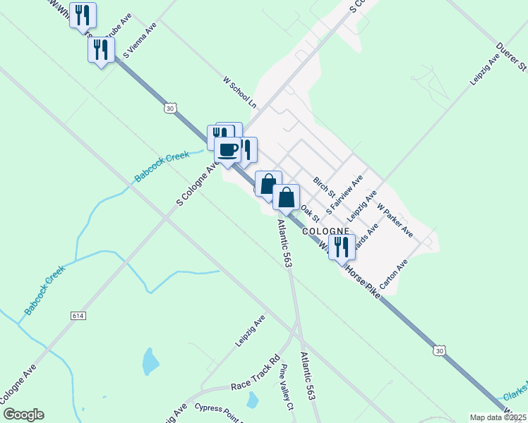 map of restaurants, bars, coffee shops, grocery stores, and more near 716 West White Horse Pike in Egg Harbor City