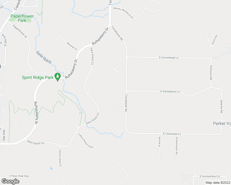 map of restaurants, bars, coffee shops, grocery stores, and more near 9437 Tomahawk Road in Parker