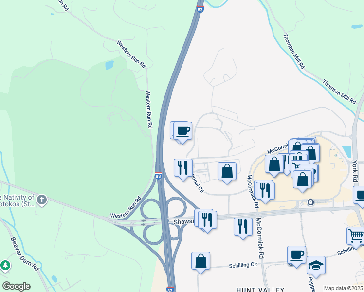 map of restaurants, bars, coffee shops, grocery stores, and more near 303 International Circle in Cockeysville