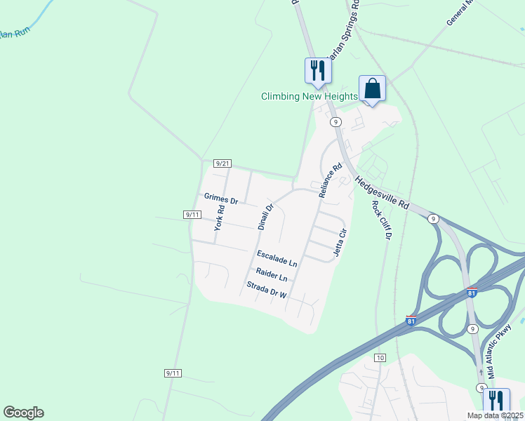 map of restaurants, bars, coffee shops, grocery stores, and more near 194 Dinali Drive in Martinsburg