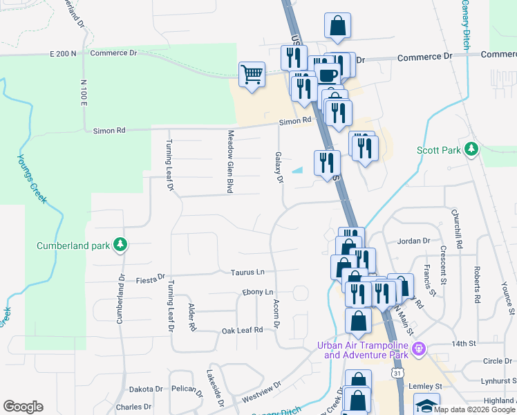 map of restaurants, bars, coffee shops, grocery stores, and more near 1983 Falcon Court in Franklin