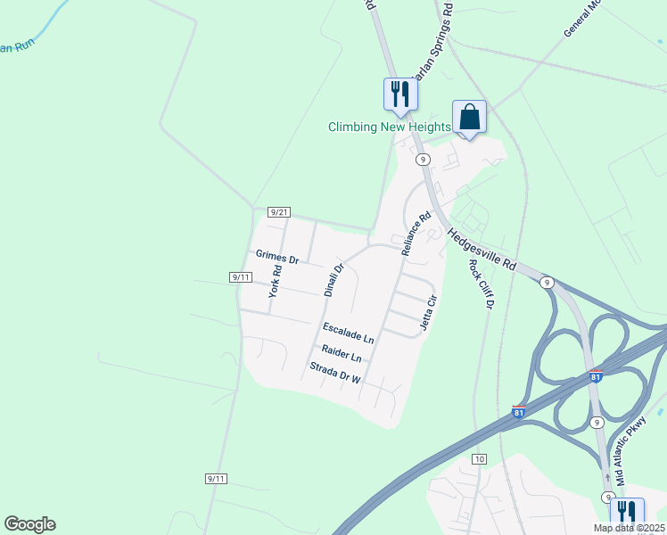 map of restaurants, bars, coffee shops, grocery stores, and more near 194 Dinali Drive in Martinsburg