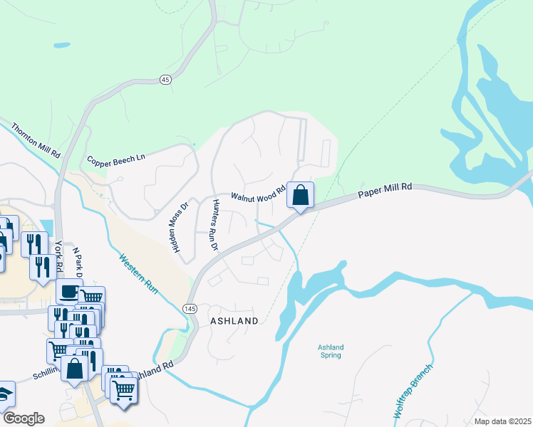 map of restaurants, bars, coffee shops, grocery stores, and more near 6 Wineleaf Court in Cockeysville