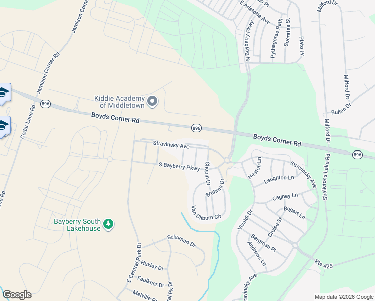 map of restaurants, bars, coffee shops, grocery stores, and more near 252 Stravinsky Avenue in Middletown