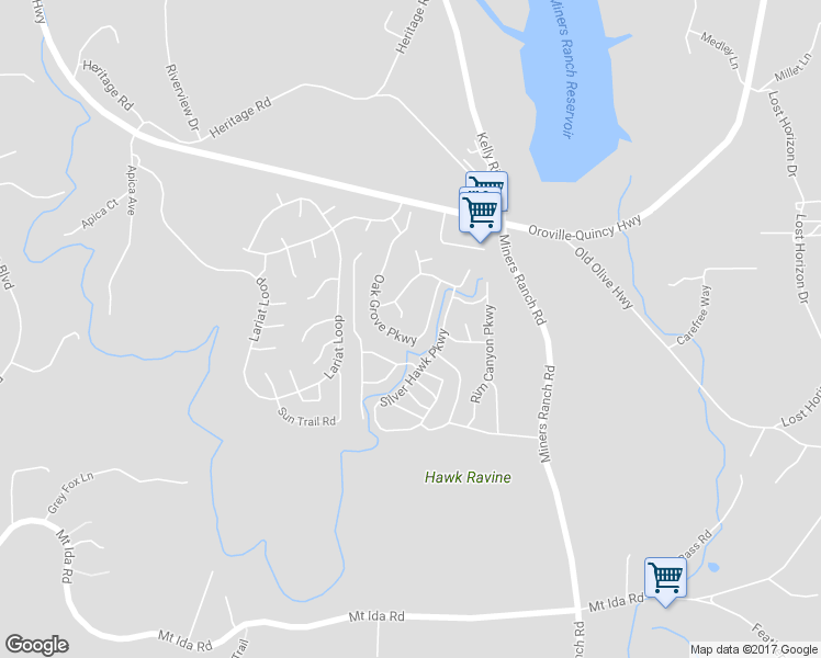 map of restaurants, bars, coffee shops, grocery stores, and more near 406 Tanglewood Parkway in Oroville