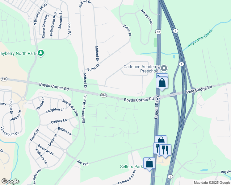 map of restaurants, bars, coffee shops, grocery stores, and more near 13 Maureen Drive in Middletown