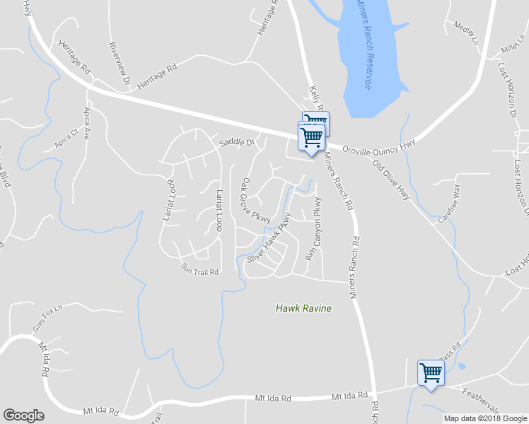 map of restaurants, bars, coffee shops, grocery stores, and more near 408 Tanglewood Parkway in Oroville