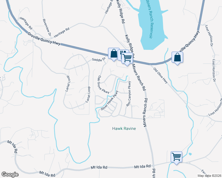 map of restaurants, bars, coffee shops, grocery stores, and more near 145 Oak Grove Parkway in Oroville
