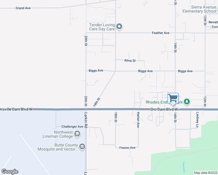 map of restaurants, bars, coffee shops, grocery stores, and more near 1129 18th Street in Oroville