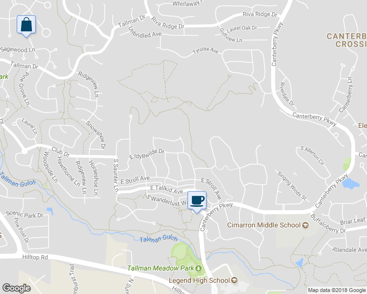 map of restaurants, bars, coffee shops, grocery stores, and more near 11854 Discovery Circle in Parker