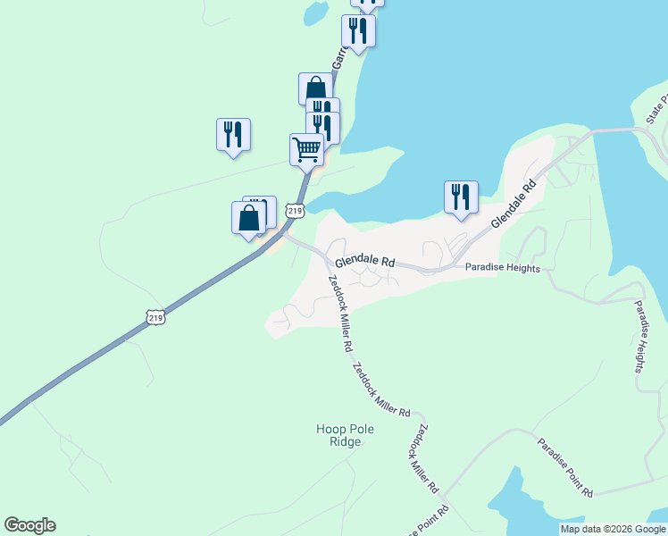 map of restaurants, bars, coffee shops, grocery stores, and more near 158 Glendale Road in Oakland